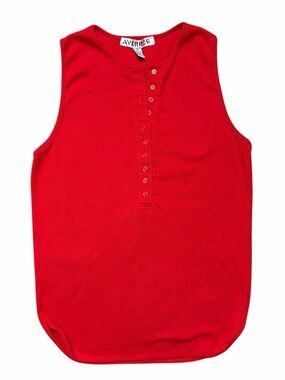 Vintage 90s Red Tank Top Quarter Button Down V Neck Retro Casual Basic